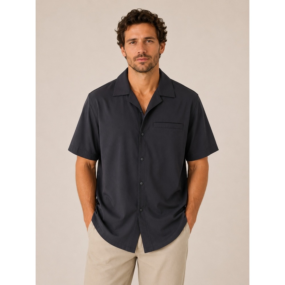 All in Motion Mens Short Sleeve Snap Front Camp Collar Performance‎ Shirt Navy M